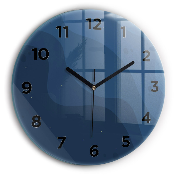 Round glass wall clock Blue waves