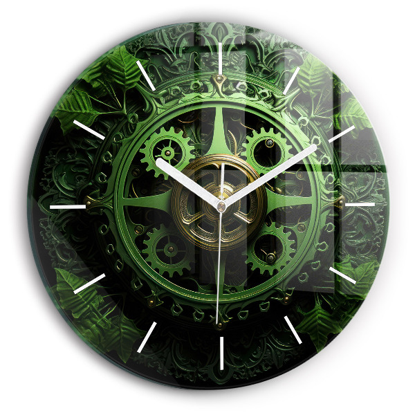 Round glass wall clock Green mechanism