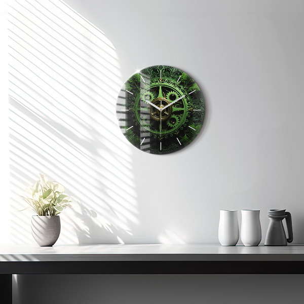 Round glass wall clock Green mechanism