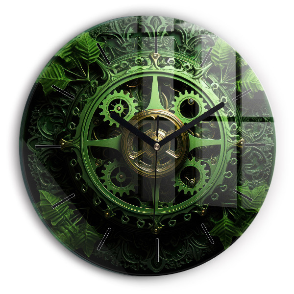 Round glass wall clock Green mechanism