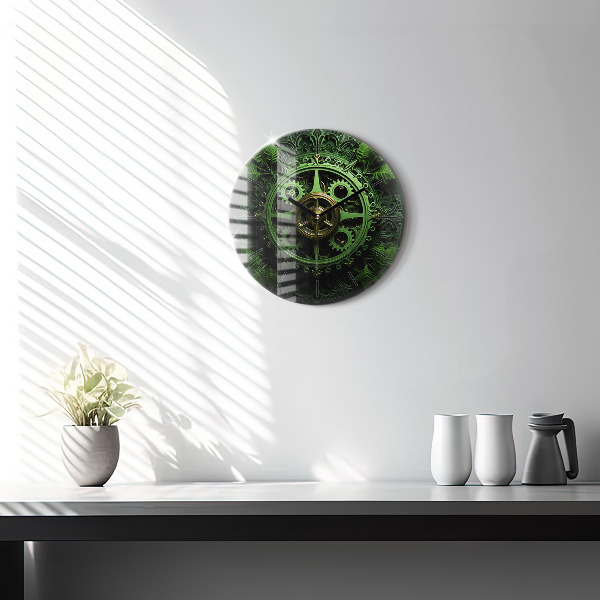 Round glass wall clock Green mechanism