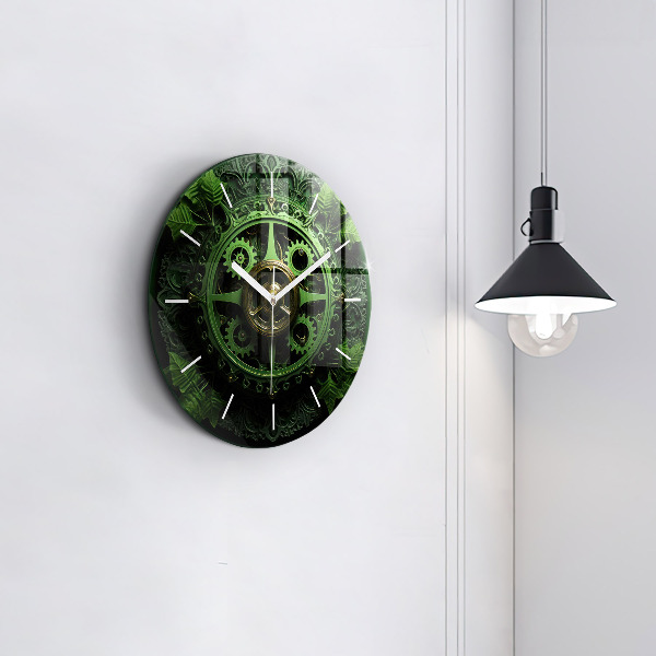Round glass wall clock Green mechanism