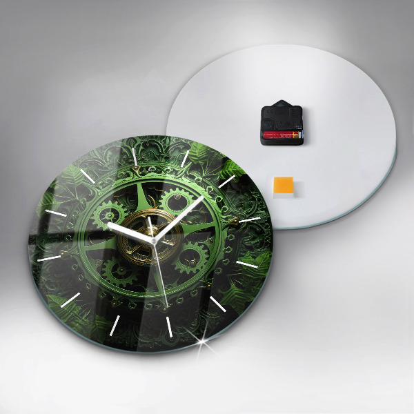 Round glass wall clock Green mechanism