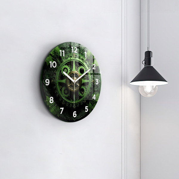 Round glass wall clock Green mechanism