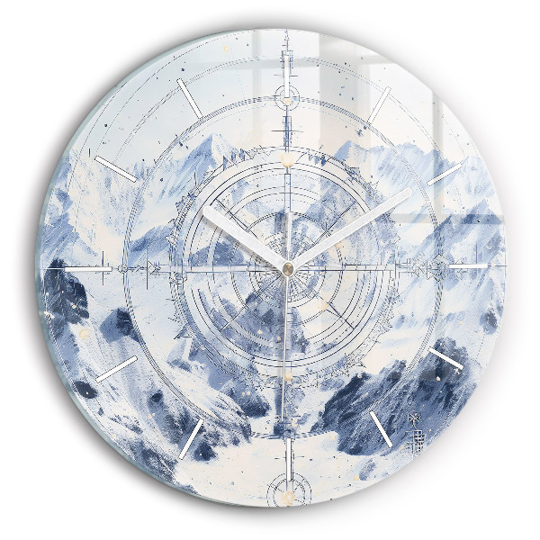 Round glass wall clock Blue drawings