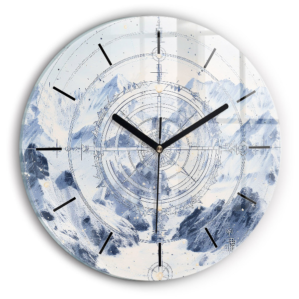 Round glass wall clock Blue drawings