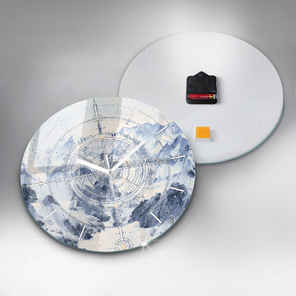 Round glass wall clock Blue drawings