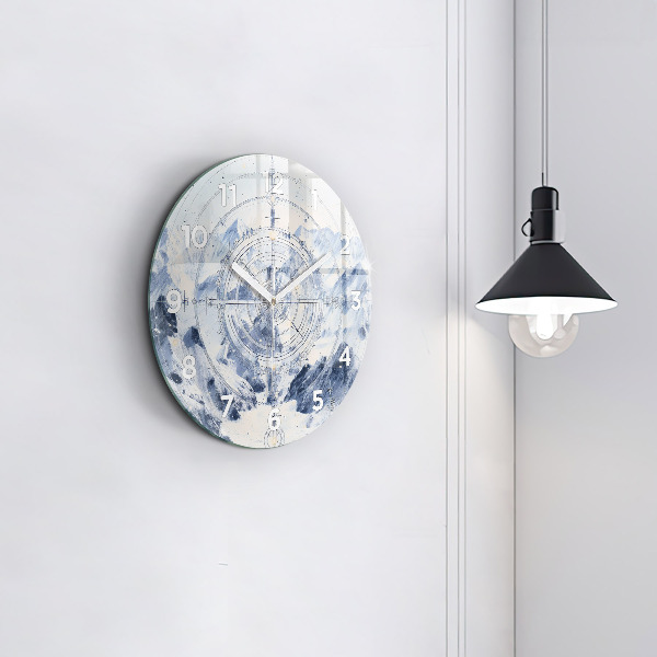 Round glass wall clock Blue drawings