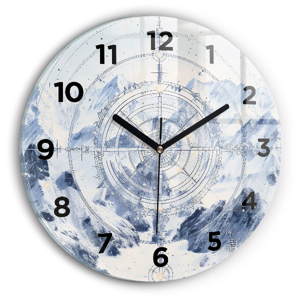 Round glass wall clock Blue drawings