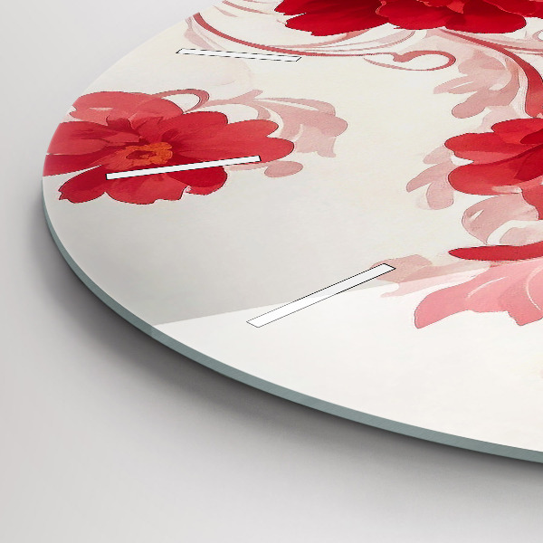 Round glass wall clock Red flowers