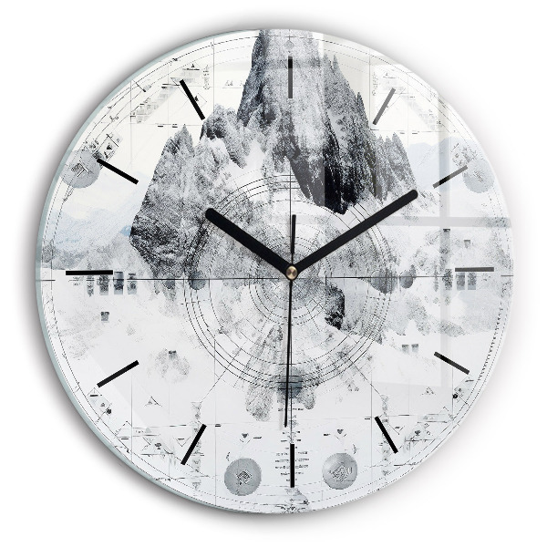 Round glass wall clock Cartoon mountains