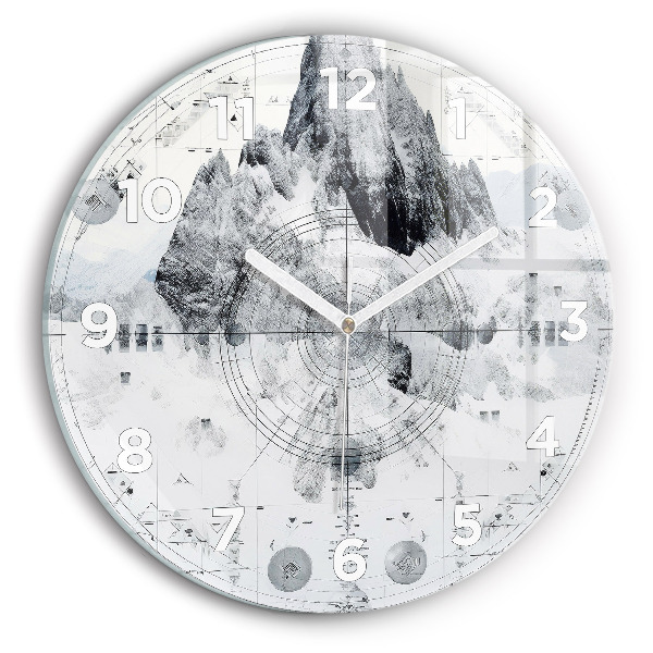 Round glass wall clock Cartoon mountains