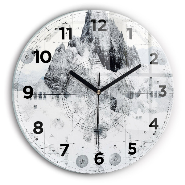 Round glass wall clock Cartoon mountains