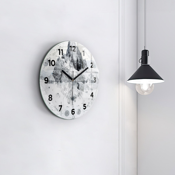 Round glass wall clock Cartoon mountains