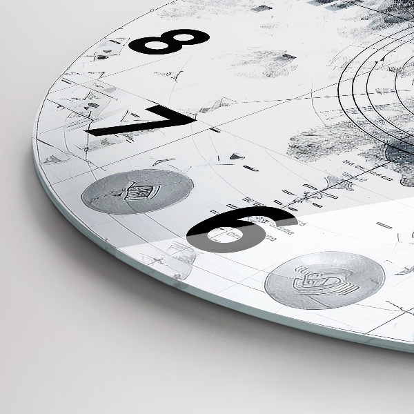 Round glass wall clock Cartoon mountains