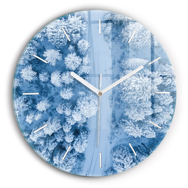 Round glass wall clock Forest from a drone