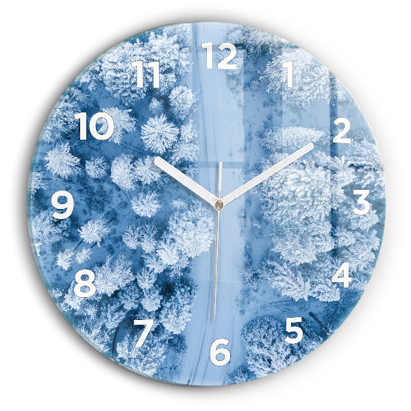 Round glass wall clock Forest from a drone