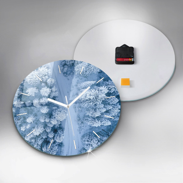 Round glass wall clock Forest from a drone