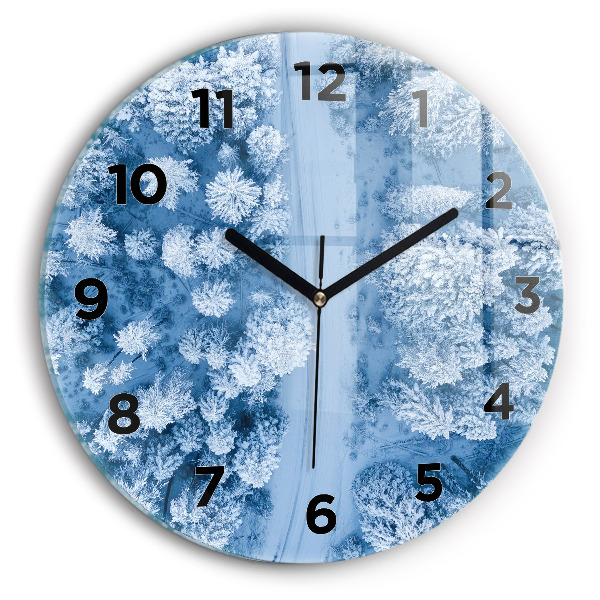 Round glass wall clock Forest from a drone