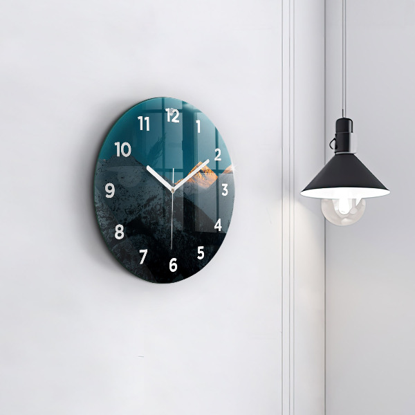 Round glass wall clock Sunset in the mountains