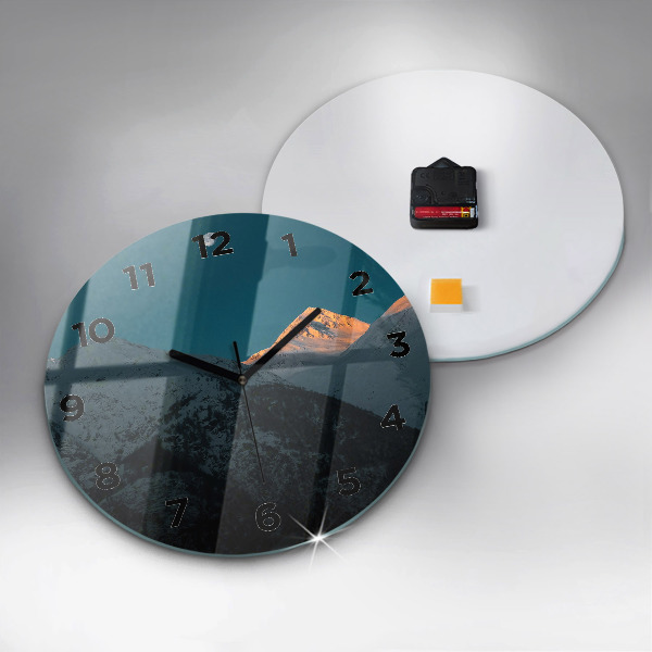 Round glass wall clock Sunset in the mountains