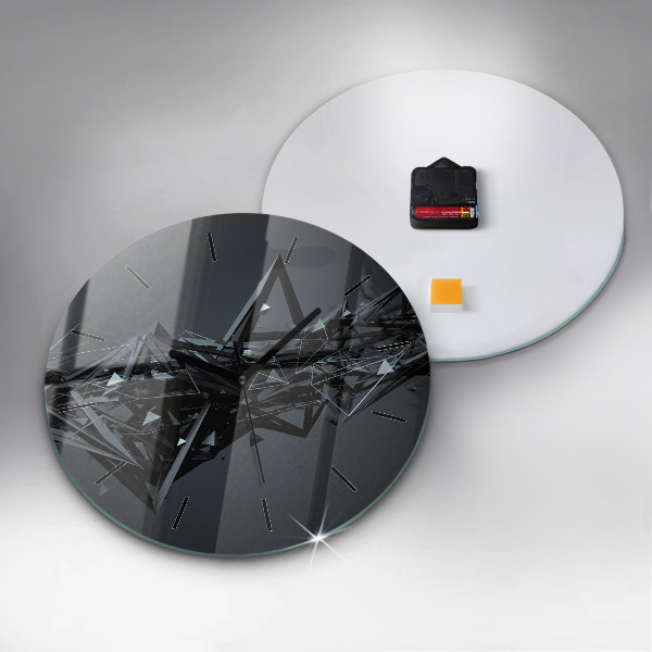 Round glass wall clock Black abstraction