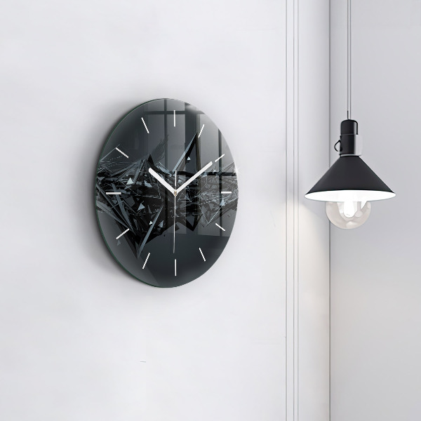 Round glass wall clock Black abstraction