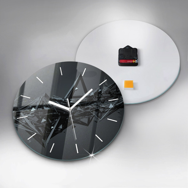 Round glass wall clock Black abstraction