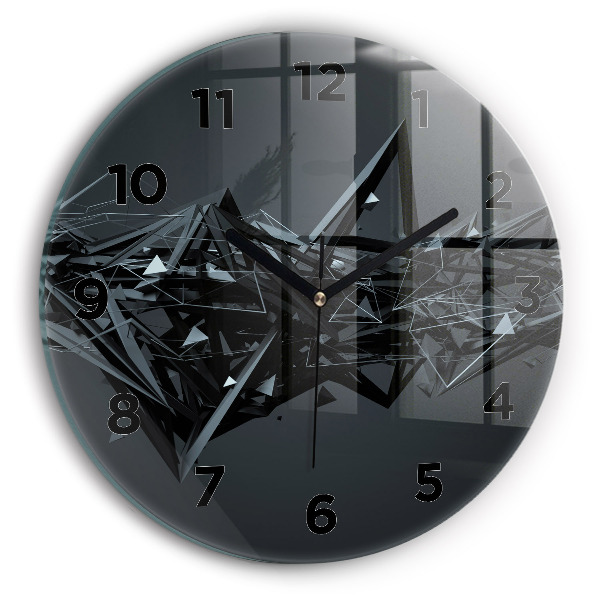 Round glass wall clock Black abstraction