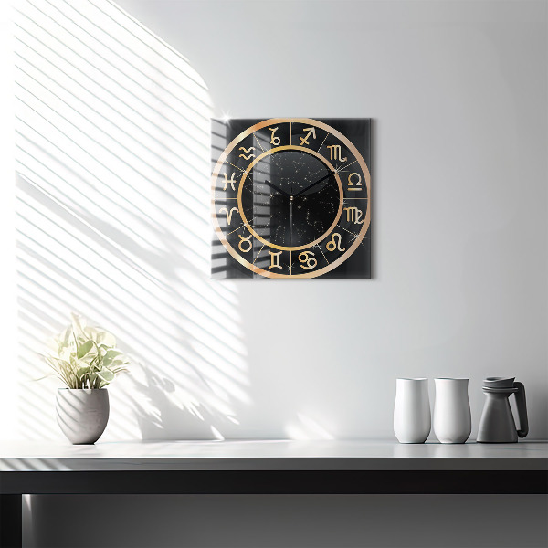 Square kitchen clock Black zodiac signs