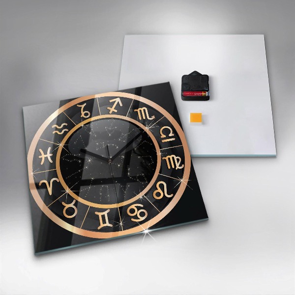 Square kitchen clock Black zodiac signs