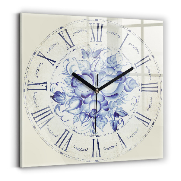 Square kitchen clock Blue flowers