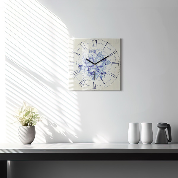 Square kitchen clock Blue flowers