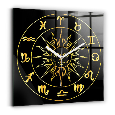 Square kitchen clock Golden zodiac signs with sun