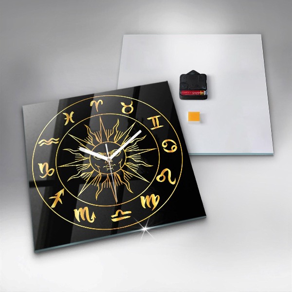 Square kitchen clock Golden zodiac signs with sun