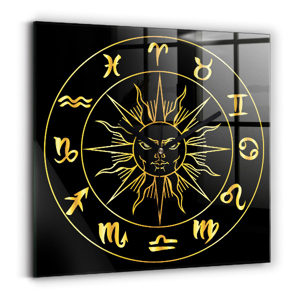 Square kitchen clock Golden zodiac signs with sun