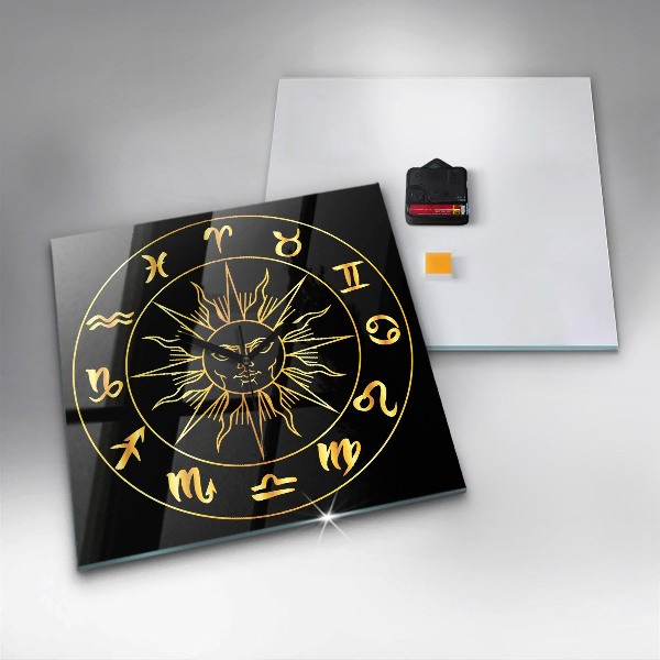 Square kitchen clock Golden zodiac signs with sun