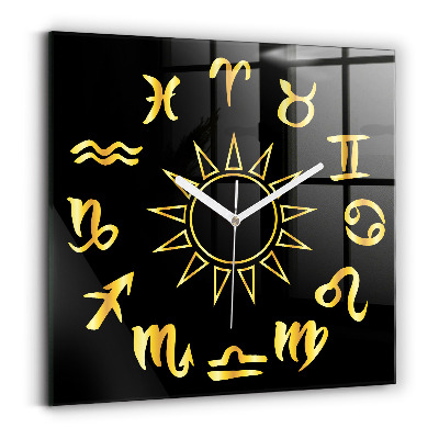 Square kitchen clock Golden astrological signs on black background