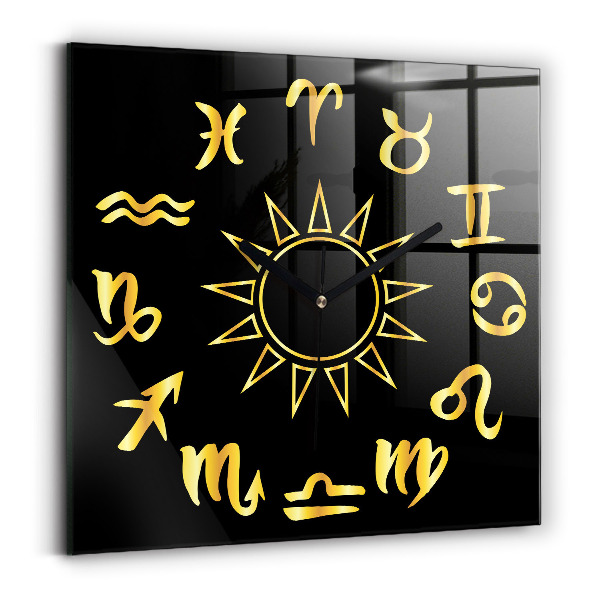 Square kitchen clock Golden astrological signs on black background