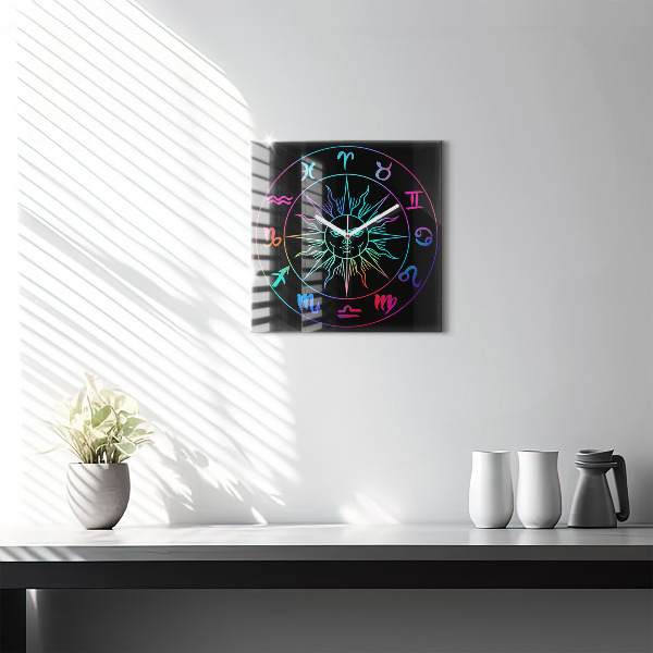 Square kitchen clock Rainbow zodiac signs