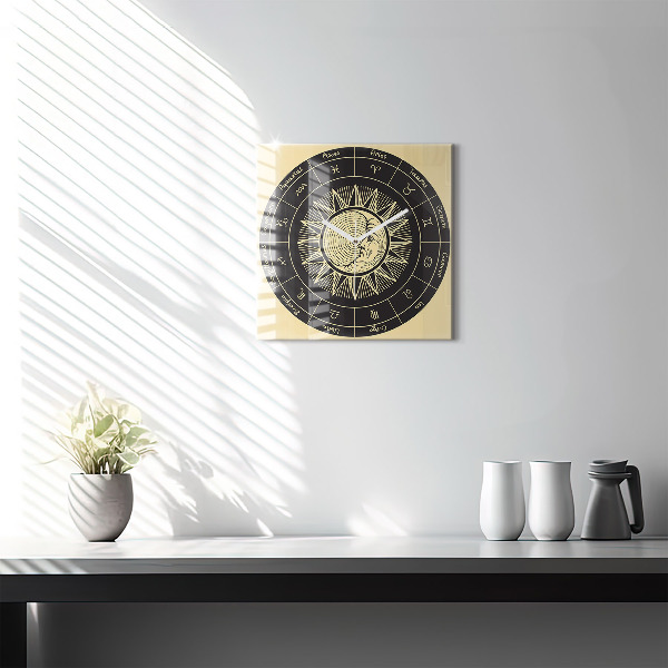 Square kitchen clock Zodiacs and sun