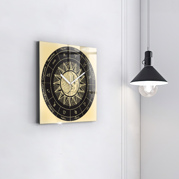 Square kitchen clock Zodiacs and sun