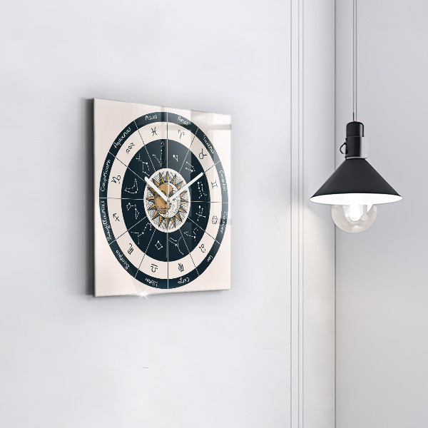Square kitchen clock Zodiac constellations on blue background