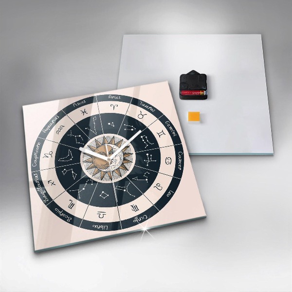 Square kitchen clock Zodiac constellations on blue background