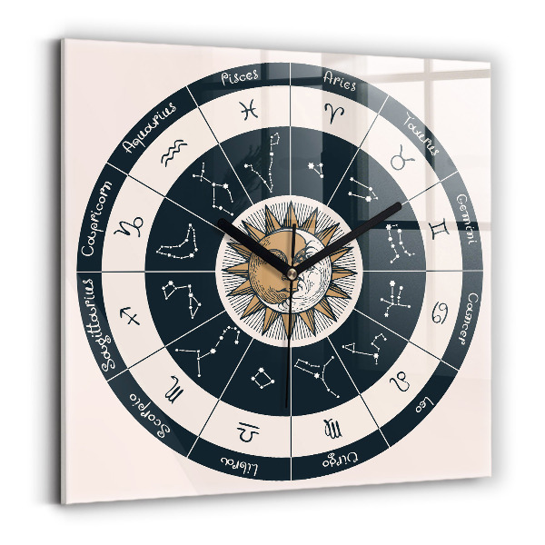 Square kitchen clock Zodiac constellations on blue background