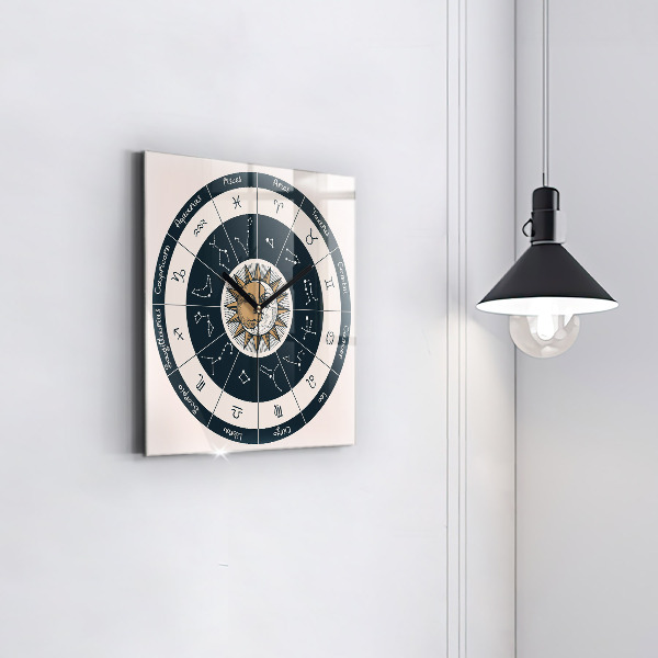 Square kitchen clock Zodiac constellations on blue background