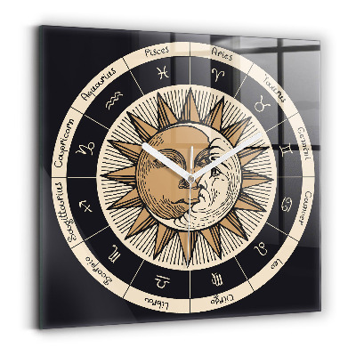 Square kitchen clock Sun and zodiacs