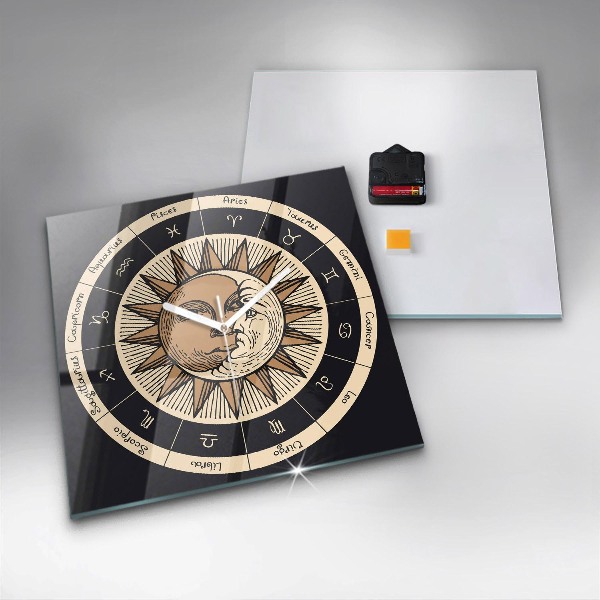 Square kitchen clock Sun and zodiacs
