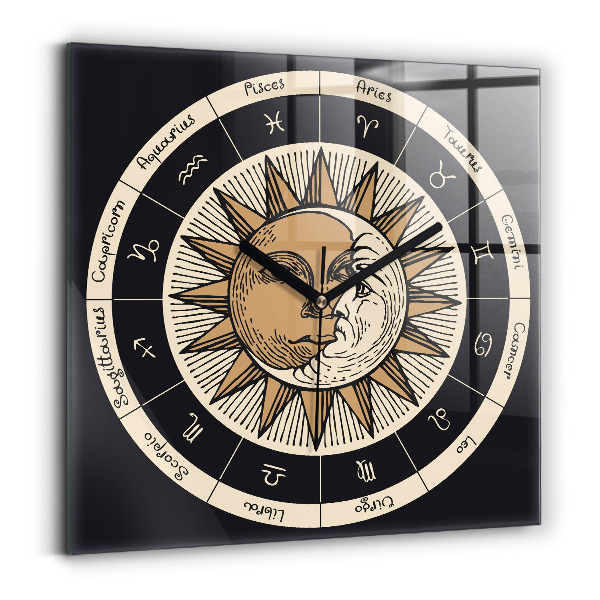 Square kitchen clock Sun and zodiacs