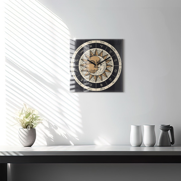 Square kitchen clock Sun and zodiacs